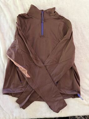 lululemon brown pullover with purple logo